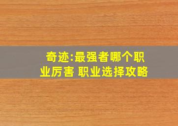 奇迹:最强者哪个职业厉害 职业选择攻略